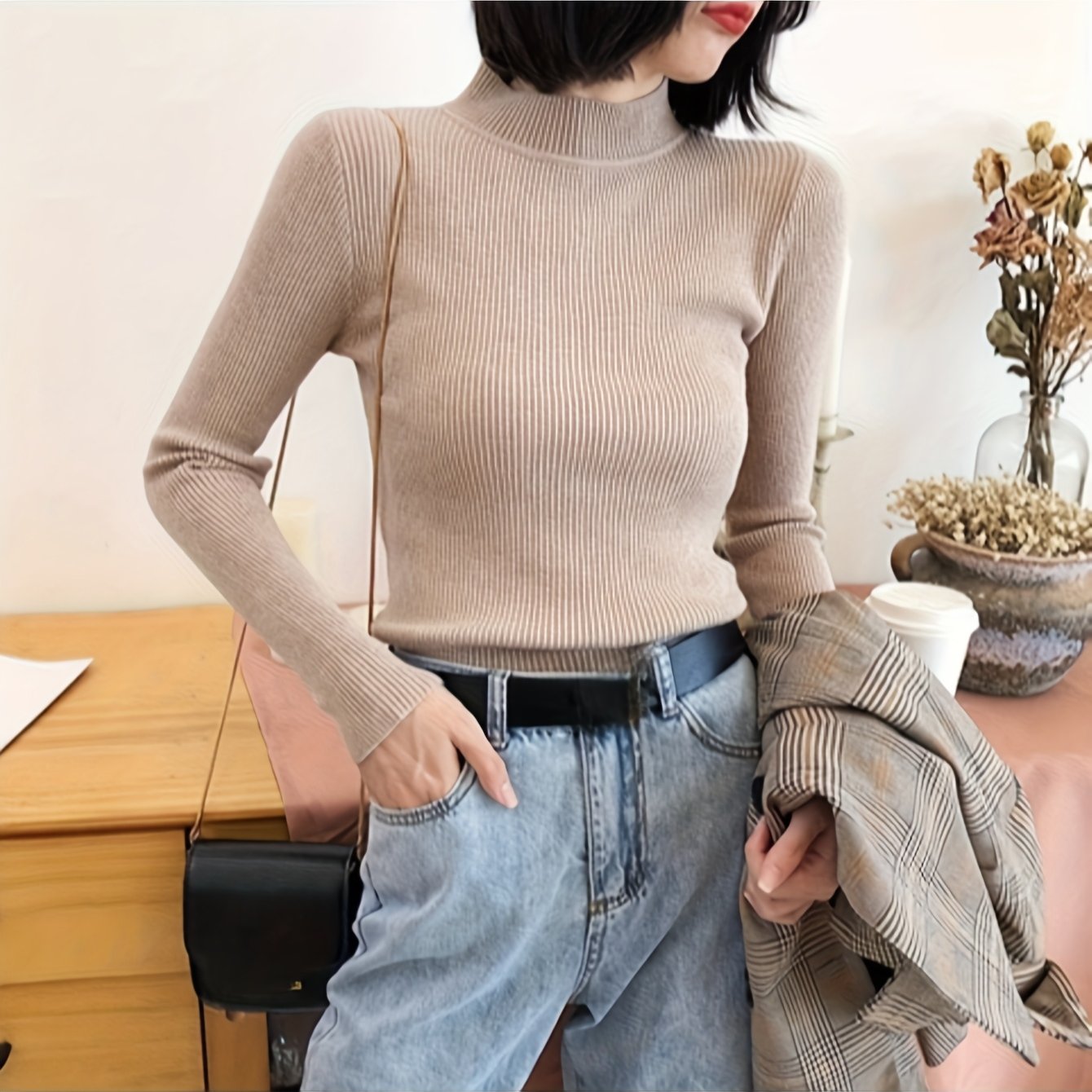 Elegant Black Turtleneck Blouse - Chic Slim Fit for Every Occasion