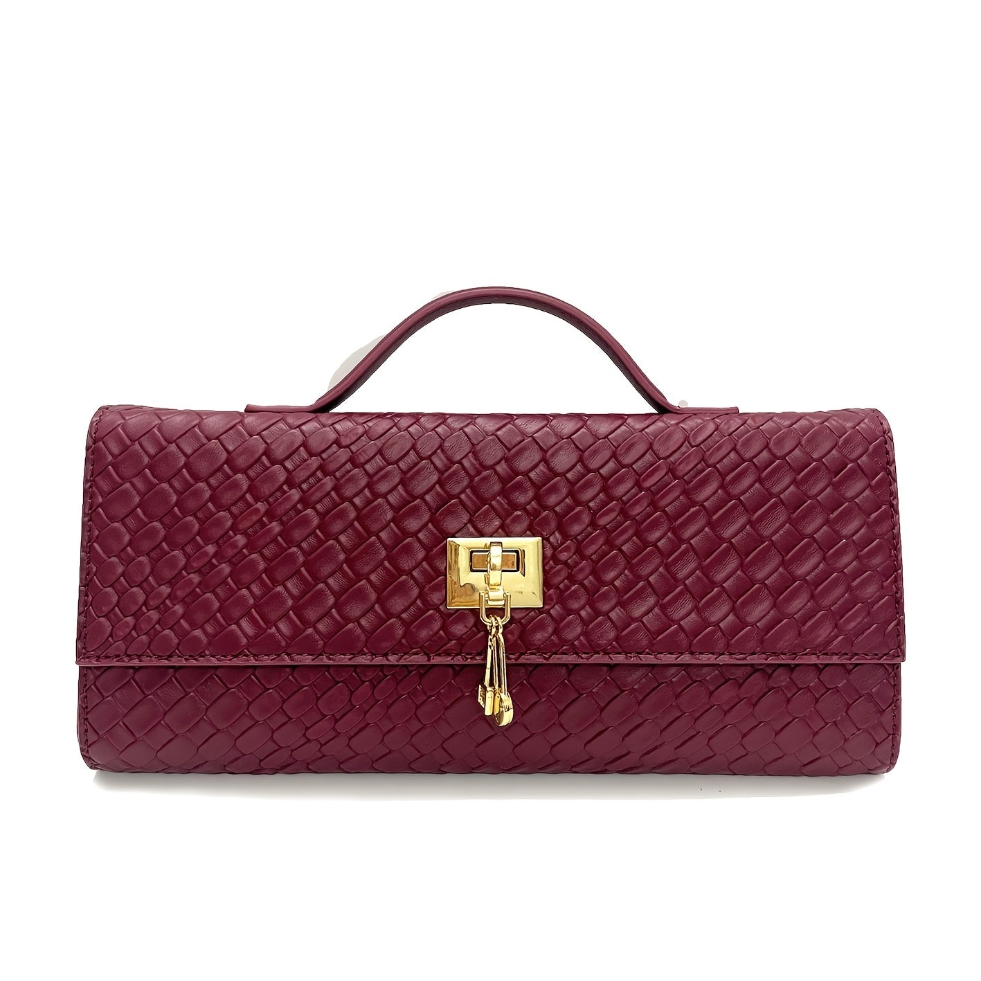 Elegante Bolsa Feminina em Bordô com Alça Destacável e Fecho Dourado - Clutch Versátil para Casamentos, Festas, Compras - Presente de Natal Durável para Ela