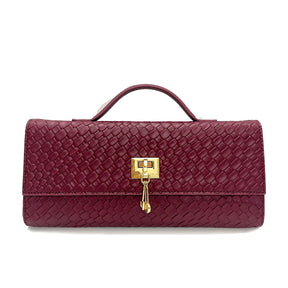 Elegante Bolsa Feminina em Bordô com Alça Destacável e Fecho Dourado - Clutch Versátil para Casamentos, Festas, Compras - Presente de Natal Durável para Ela