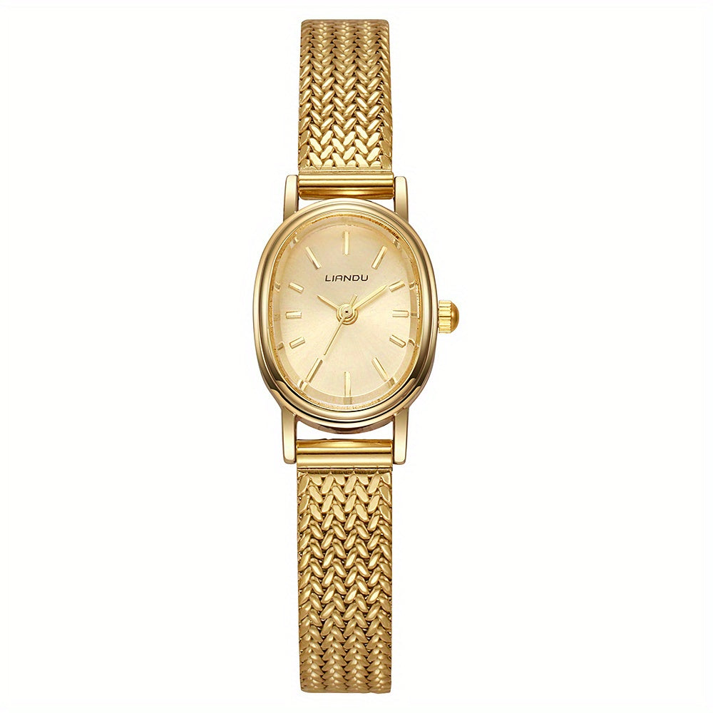 1pc Relógio SOKI Feminino em Tom Dourado - Pulseira Minimalista Elegante com Corrente de Liga, Movimento Quartz, Joia para Dia a Dia e Formal, Presente Perfeito para Mulheres, Acessório Profissional, Design Moderno, Material Durável, Peça de Moda, Acabamento Ouro