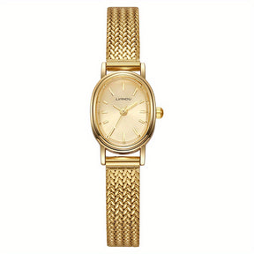 1pc Relógio SOKI Feminino em Tom Dourado - Pulseira Minimalista Elegante com Corrente de Liga, Movimento Quartz, Joia para Dia a Dia e Formal, Presente Perfeito para Mulheres, Acessório Profissional, Design Moderno, Material Durável, Peça de Moda, Acabamento Ouro