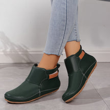 [Plus Size Ankle Boots] Women's Plus Size Green Synthetic Ankle Boots | Adjustable Hook-and-Loop Straps, Side Zipper, Platform Sole, Round Toe, Casual All-Season Boots for Comfortable Footwear
