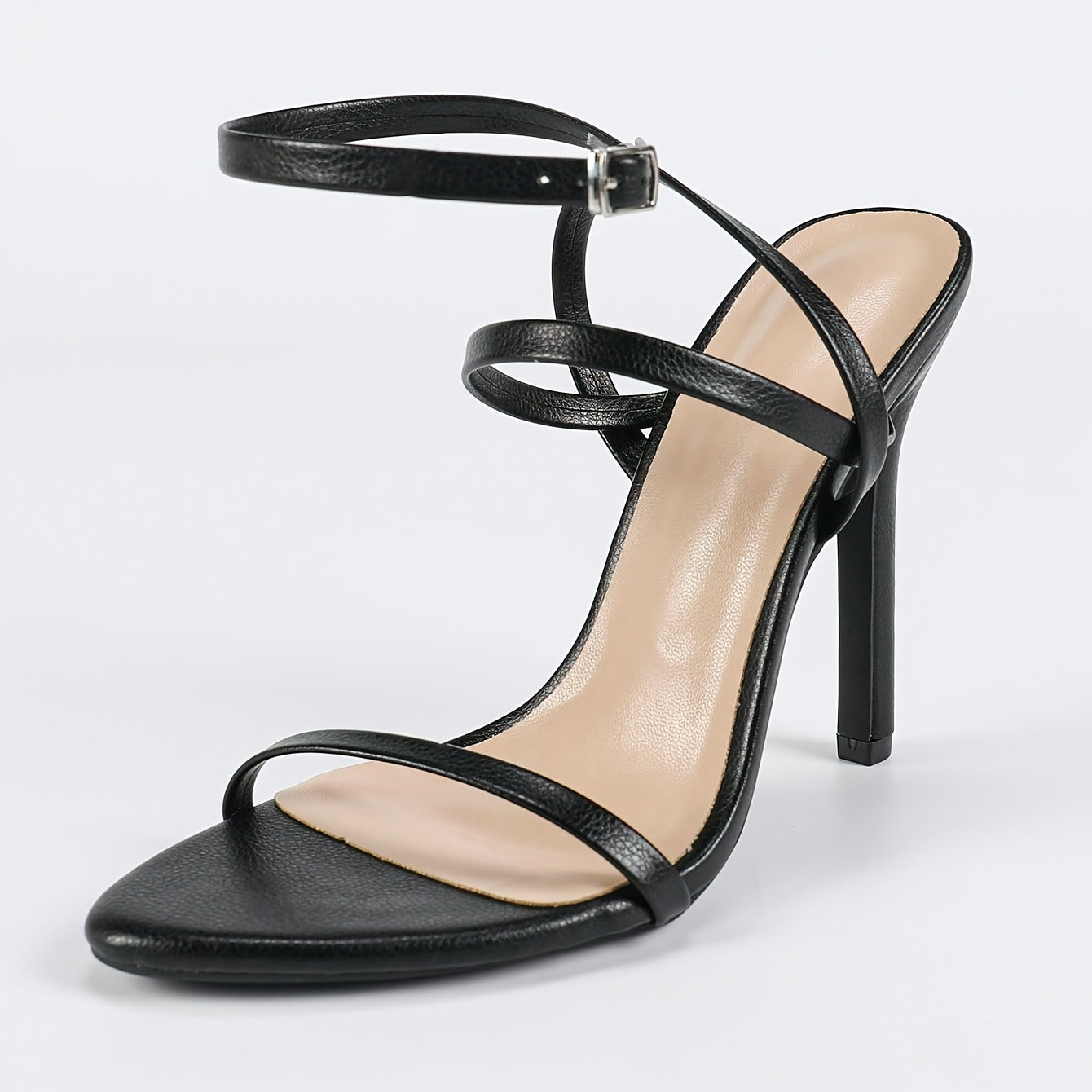 Sandálias Femininas Elegantes e Brilhante Preto com Cobertura Falsa de Bico Redondo, Salto-Agulha Stiletto Com Tira no Cano & Fecho em Ferradela - Calcanhar Ultra-Alta Plataforma, Sapatos Formais para Todos os Seasons Festivos ou Casuaiis Confortáveis, Óptima Acolchoadora Internamente Para Bodyscasamentos, Galás,