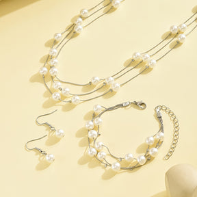 1 conjunto de trio de joias feminino: colar, brincos e pulseira imitação