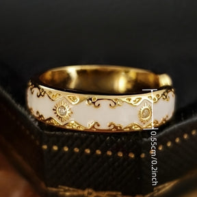 1pc READKISS Anel Largo de Mulheres Inspirado no Vintage com Acessórios de Zircônia Sintética, Floral e Lua Estrela em Esmalte Dourado - Ideal para Uso Diário e Festas, Joias de Festa | Anel Inspirado no Vintage | Acessórios de Zircônia Sintética