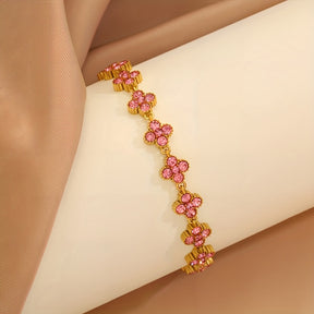 1pc Pulseira Elegante de Aço Inoxidável - Design Floral Trevo de Quatro Folhas com Corrente Verde e Tom Dourado, Compatível para Uso Diário, Festas ou Formais - Presente Perfeito de Aniversário/Aniversário para Ele - Joia Masculina para o Ano Todo, Acessório Estiloso, Artesanato Fino, Moda para Amantes da Estética