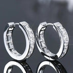 Brincos elegantes de círculo pequeno com incrustações de zircônia para mulheres e homens - Cobre de alta qualidade, prateado branco, perfeito para festas, uso diário e moda casual, brincos diários|Brincos clássicos|Embelezamento de zircônia