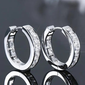 Brincos elegantes de círculo pequeno com incrustações de zircônia para mulheres e homens - Cobre de alta qualidade, prateado branco, perfeito para festas, uso diário e moda casual, brincos diários|Brincos clássicos|Embelezamento de zircônia