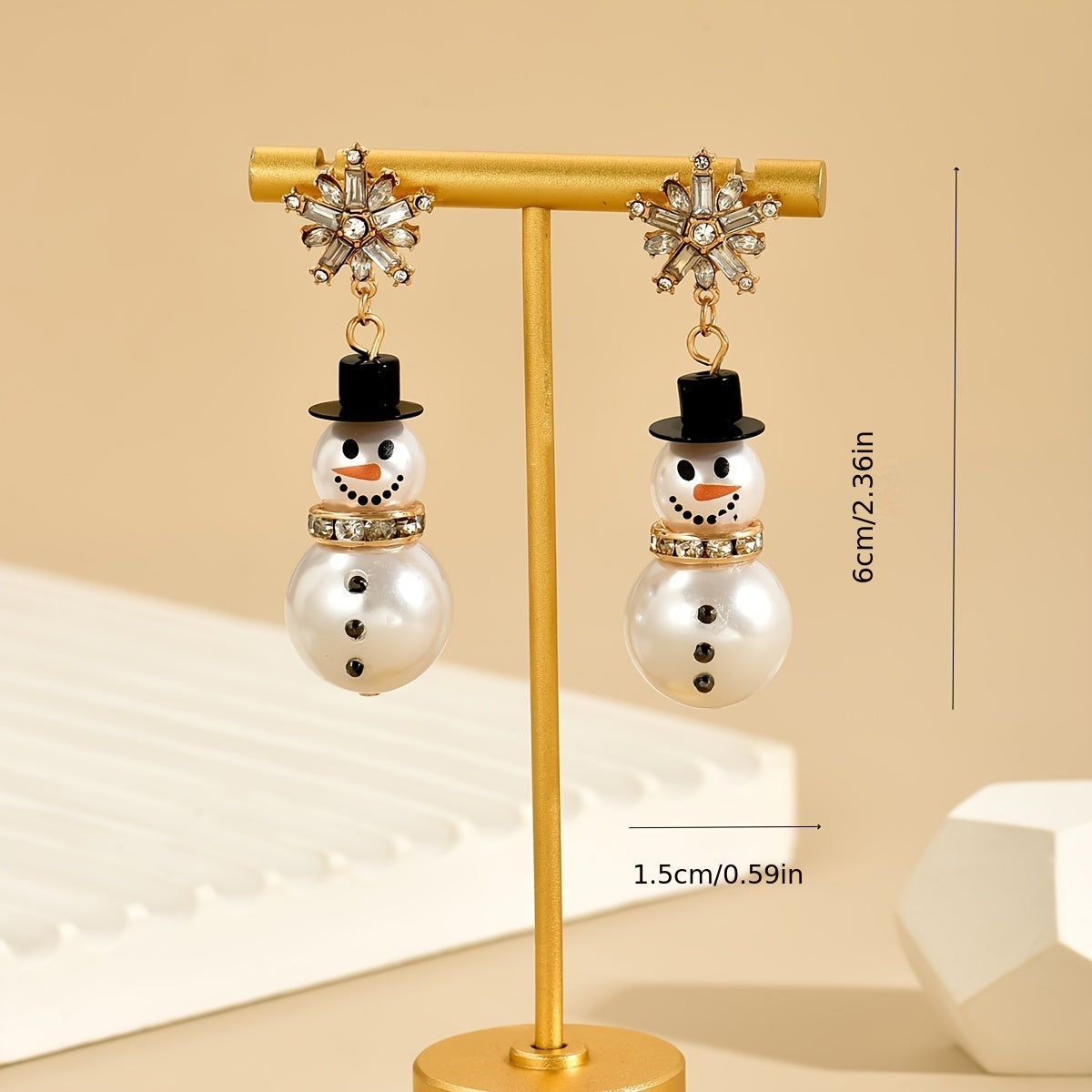 Brincos de Natal Estilo Fashion com Incrustação de Floco de Neve e Tassel Estampado de Boneco de Neve, para Adolescentes