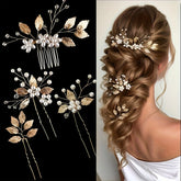 Conjunto de 4 peças de acessórios elegantes para o cabelo de casamento - Imitação de pérola, cristal, rhinestone, pente, clipe e peças de flores para noivas e damas de honra, acessórios para o cabelo de casamento para a noiva, acessório para o cabelo de mulher, agulha para o cabelo, acessório para o cabelo de noiva