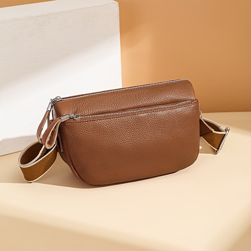 Bolsa Transversal de Couro Genuíno para Mulheres - Grande Capacidade, Alça Ajustável, Fecho de Zíper, Cor Sólida (Caqui/Marrom Claro/Branco/Preto) - Forrada em Poliéster & Acabamento com Bordas Oleadas para Durabilidade - Uso Versátil Diário e Ocasiões Especiais, Bolsa Segura para Viagem, Acessório Elegante, Acabamento Resistente, Bolsa Casual, Estilo Clássico, Costuras de Alta Qualidade, Bolsa Espaçosa, Estilosa