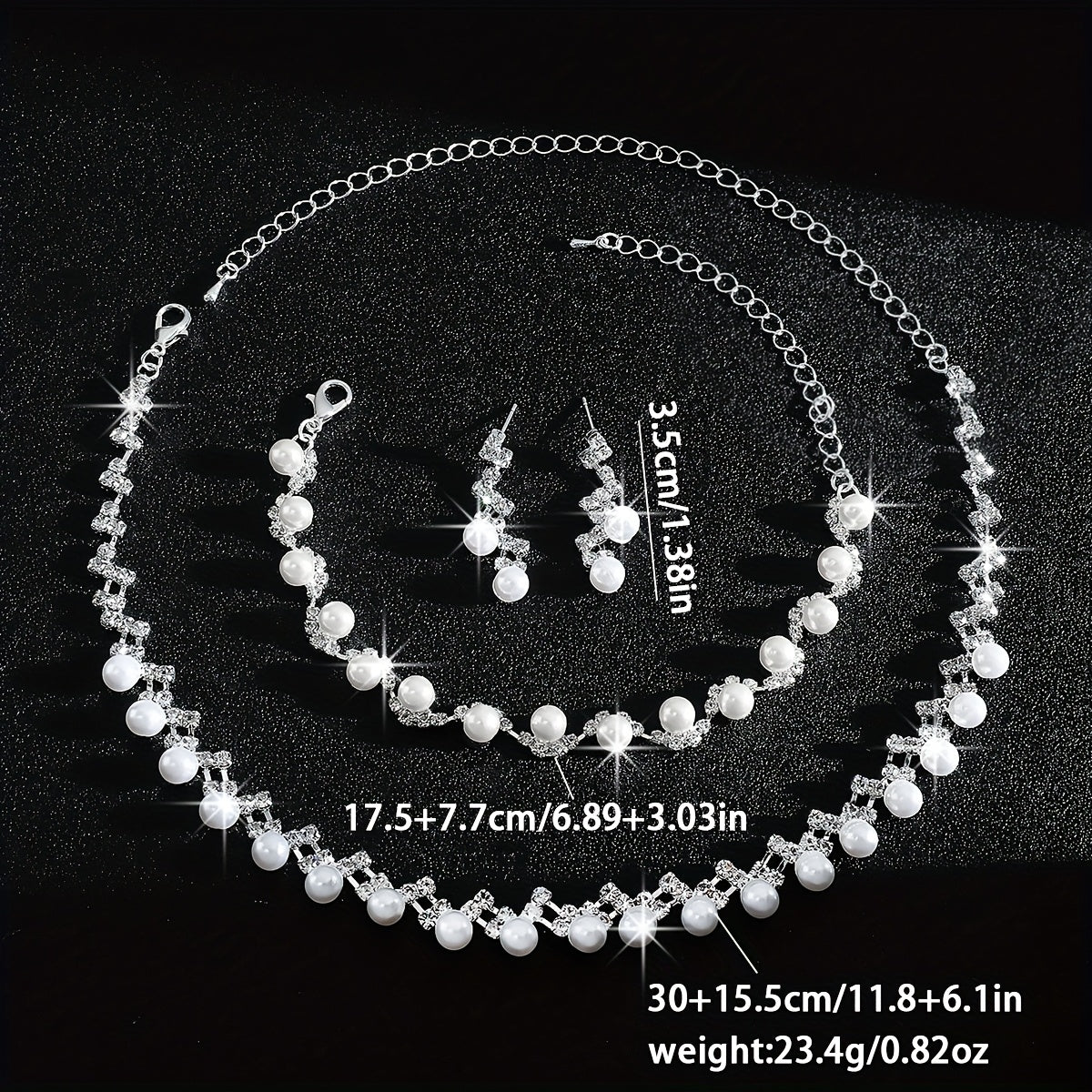 Conjunto de colar, pulseira e brincos de pérolas de imitação de luxo - Elegante em branco K dourado, material principal de cobre, perfeito para festas e banquetes, acessório para o Dia de Ação de Graças, joias para todas as estações, acessórios para festas | Acessório elegante | Joias de pérolas de imitação