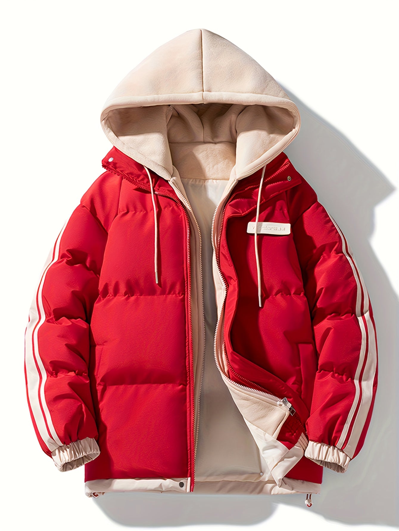 Casaco de tamanho grande para mulheres para esqui, quente e grosso, desportivo com bolsos, com capuz, isolamento térmico, roupa exterior de duas peças para outono e inverno 082OD