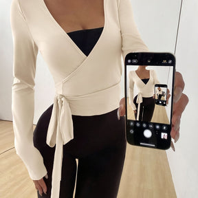 Chic V-Neck Long Sleeve Crop Top - Elevate Your Style