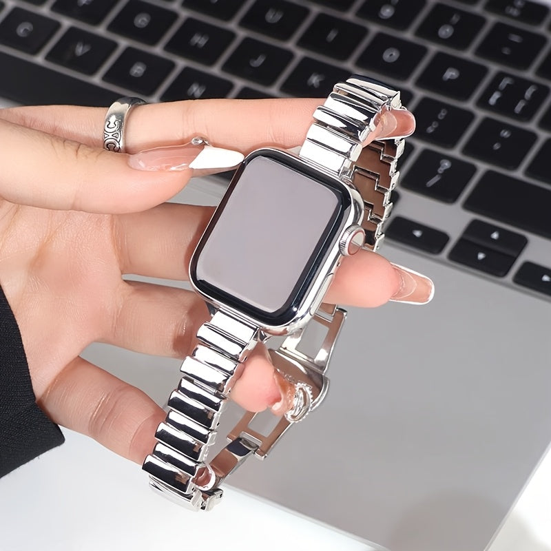 Pulseira de Malha de Aço Inoxidável Estilosa para Apple Watch - Serve de 38mm a 49mm, Compatível com Séries SE/10/9/8/7/6/5/4/3/2/1, Design, Fecho Duplo de Segurança