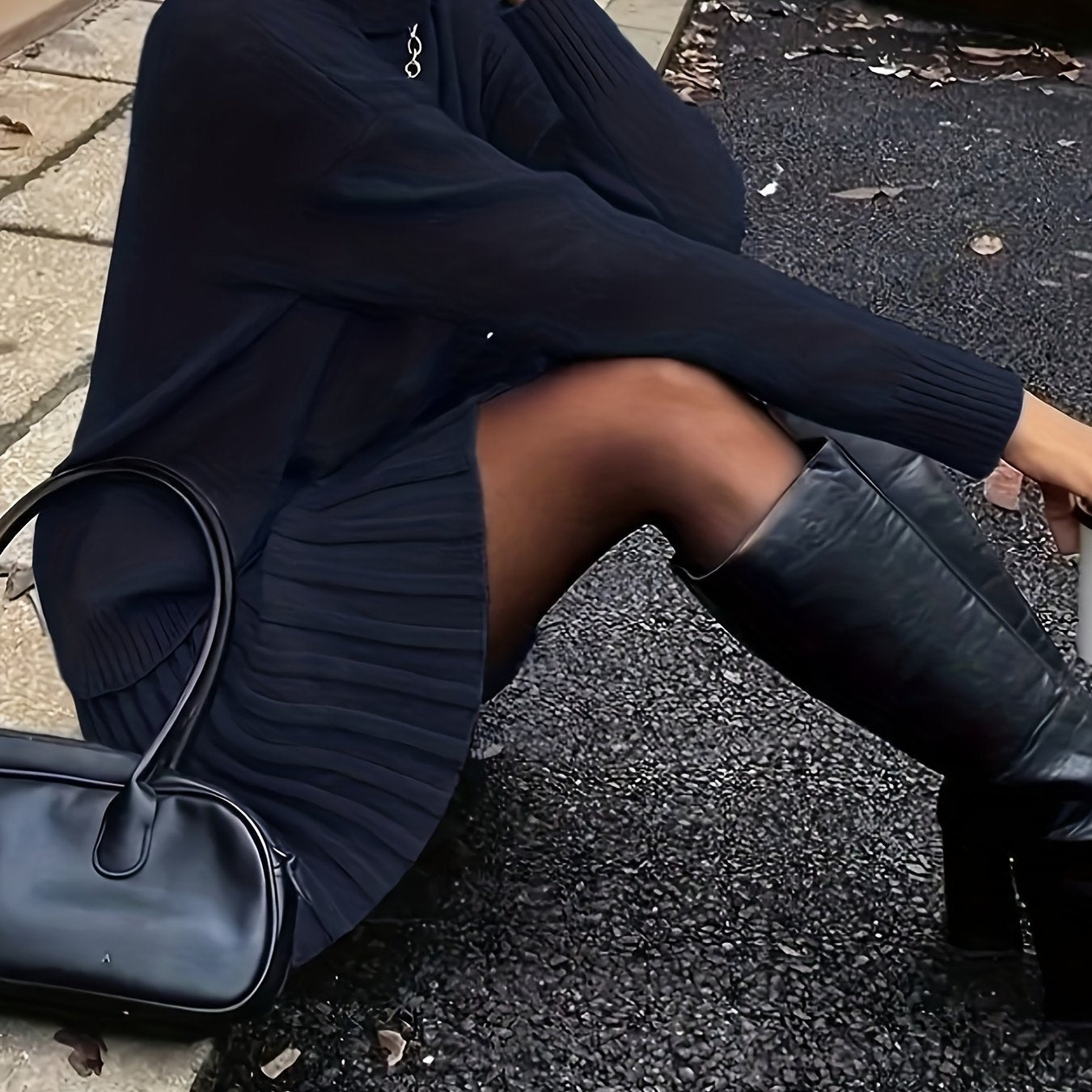 Sophisticated High-Neck Sweater & Skirt Set - Autumn Chic