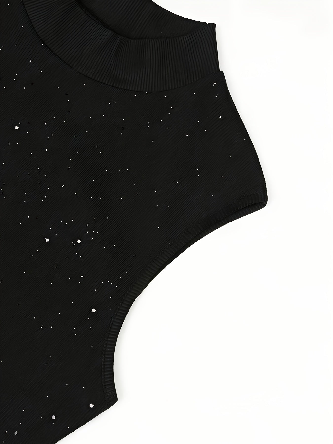 Vestido Bodycon Preto Brilhante, Decote Alto Sem Mangas Estilo Fashion para Selfies