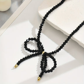 Colar Choker Charmoso com Laço e Miçangas, Ajustável em Tamanho e Contagem de Beads Variável