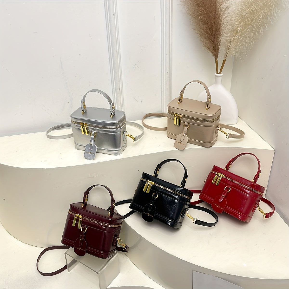 Mala de ombro feminina com alça removível - Bolsa de mão com fecho de correr, bolsa de maquilhagem com fecho de correr dourado e alça removível - Caixa de armazenamento de cosméticos portátil para, feita de material sintético durável, para batons e ferramentas de beleza, com design de pega resistente.