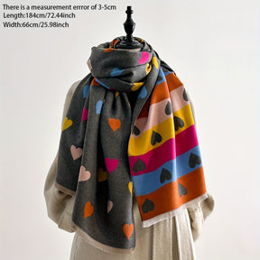 Elegante Cachecol Reversível Feminino com Estampa de Coração - Macio e Quente Bege/Marrom/Vermelho/Cinza/Branco com Padrão de Coração Preto, Perfeito para Festas, Encontros e Uso Casual - Acessório de Inverno Versátil, Lavável à Mão, Cachecol de Inverno Feminino, Cachecol Elegante Feminino, Xale de