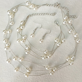 1 conjunto de trio de joias feminino: colar, brincos e pulseira imitação