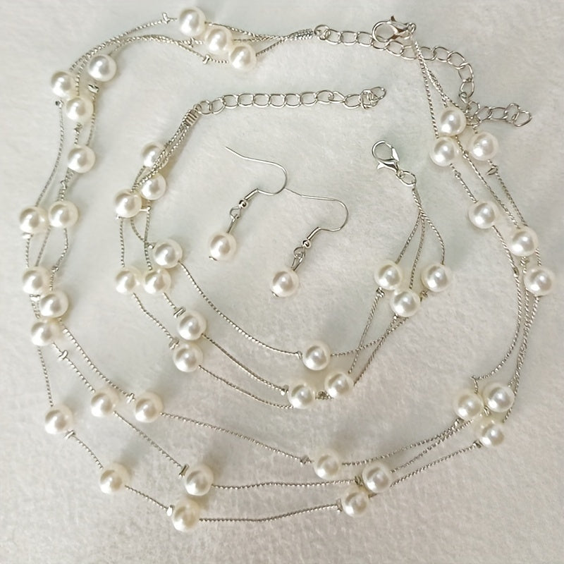 1 conjunto de trio de joias feminino: colar, brincos e pulseira imitação