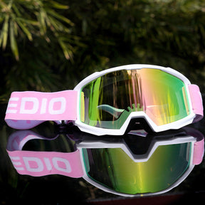 YUEDIO Óculos de Esqui Montados na Cabeça com Espelho UV e Alça Elástica Ajustável - Armação Rosa, Tons Branco/Rosa para Homens & Mulheres, Viseira Sobreóculo para Snowboarding, Esquiar, Óculos à Prova de Vent, Fora de Estrada, Óculos de Neve para Homens, Óculos de Neve para Mulheres, Equipamento para Neve, Equipamento de Neve para Homens, Fora de estrada, Tons Para Homens, Escudo, Óculos de Inverno, Equipamento de Snowboard, Equipamento de Snowboard,