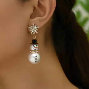 Brincos de Natal Estilo Fashion com Incrustação de Floco de Neve e Tassel Estampado de Boneco de Neve, para Adolescentes