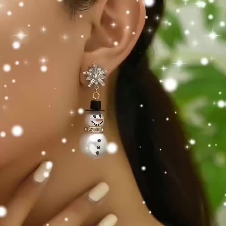 Brincos de Natal Estilo Fashion com Incrustação de Floco de Neve e Tassel Estampado de Boneco de Neve, para Adolescentes