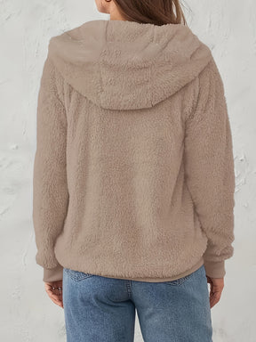 Tamanho Grande - Tamanho Grande - Tamanho Grande - Casaco Elegante com Capuz para Mulheres de Tamanho Grande - Casaco Macio de Manga Comprida com Fecho de Correr e Bolsos, Lavável na Máquina, Cor Lisa, Estilo Casual