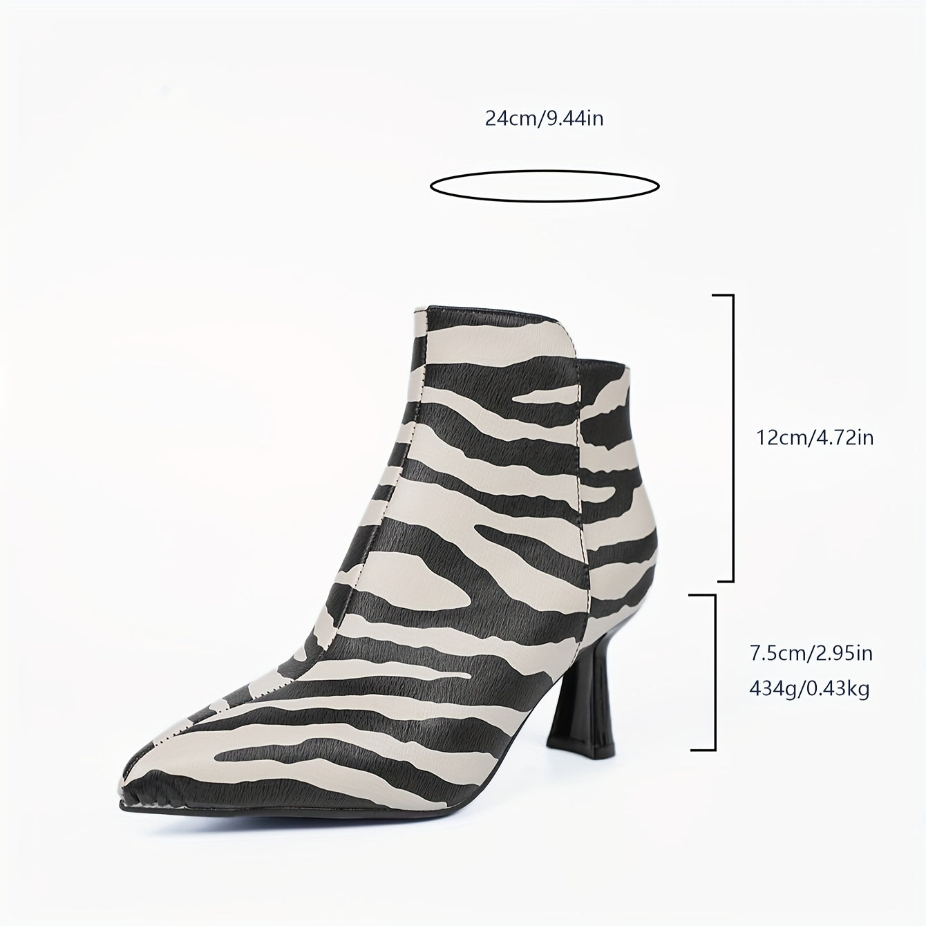Botas Curtas de Salto Alto com Estampa de Zebra para Mulheres, Sapatos Casuais Confortáveis