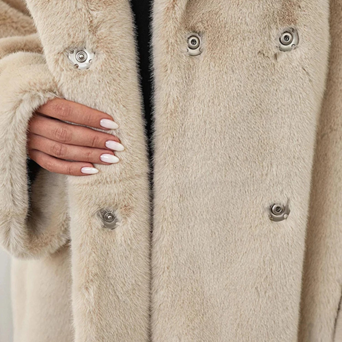 Elegant Off-White Double Breasted Furry Coat