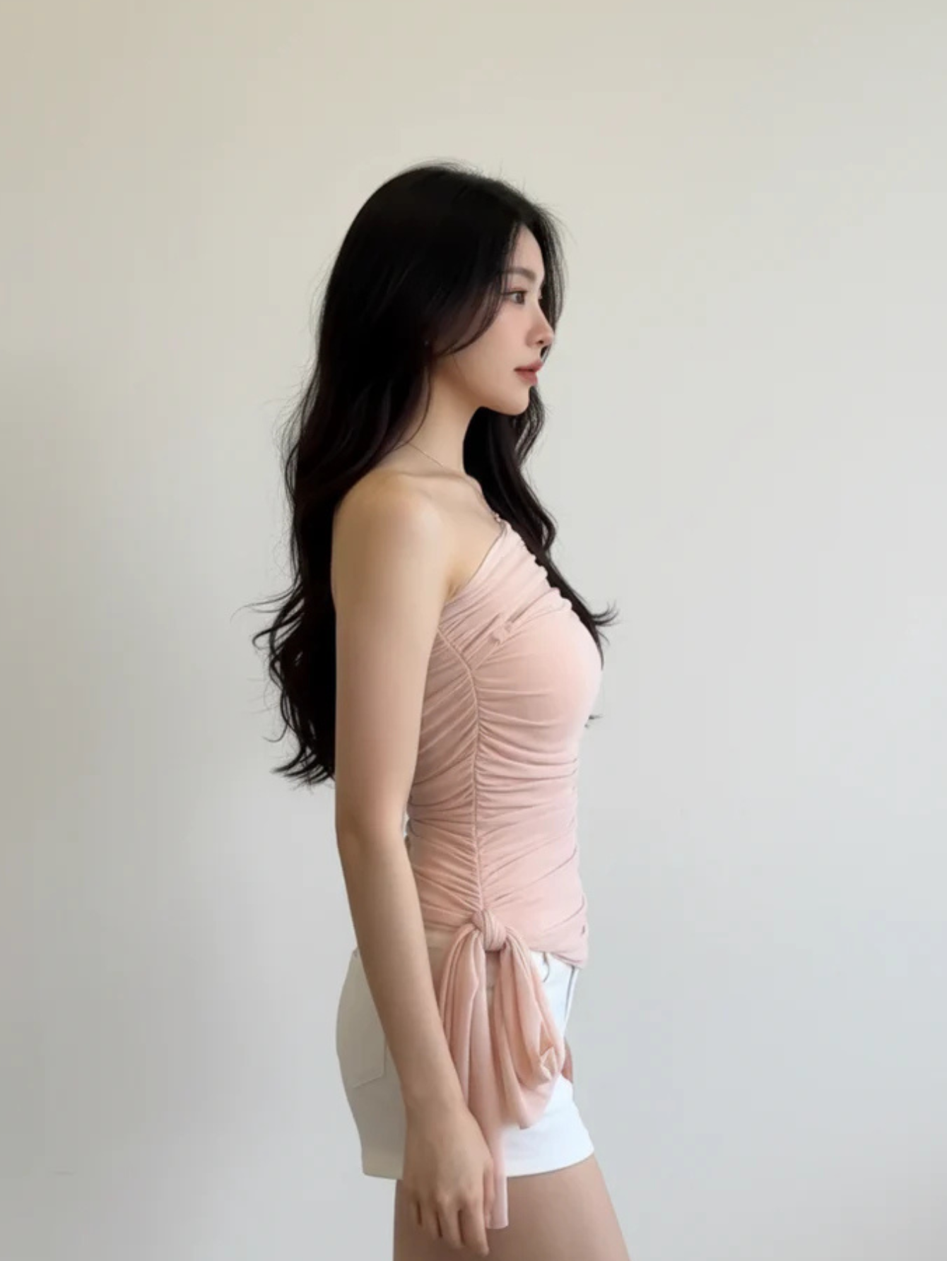 The Ethereal Edge: Asymmetrical Mesh Bell-Sleeve Top