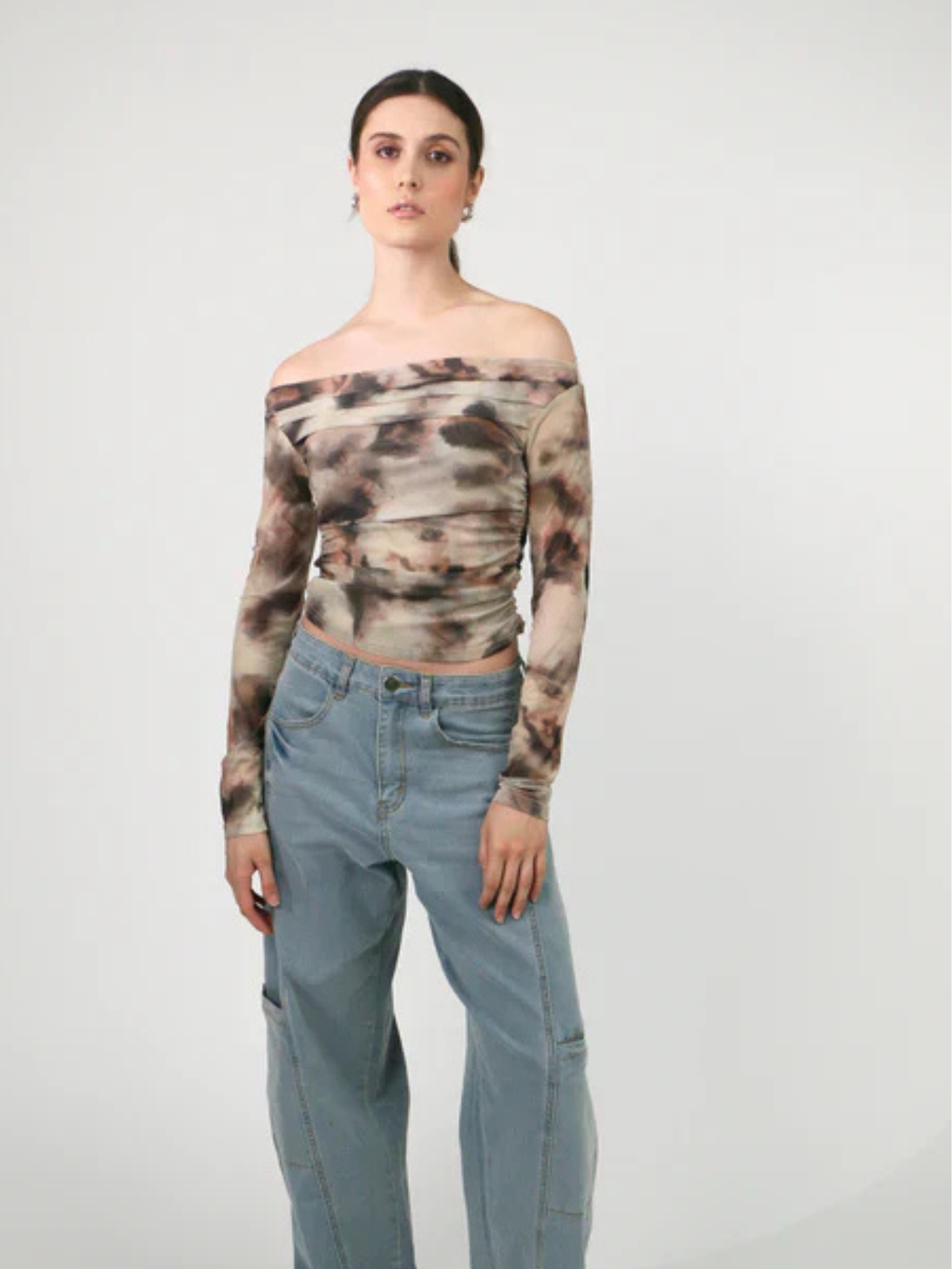 The Kinetic Muse: 3D-Print Mesh Off-Shoulder Crop Top