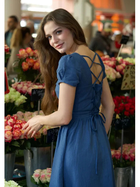 Elegant Vintage Linen Summer Dress