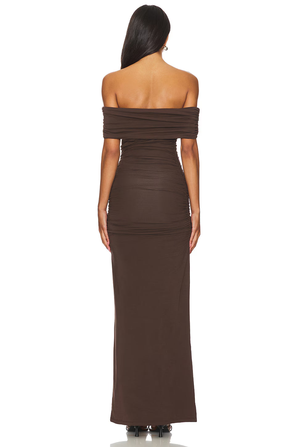 The Chocolate Muse: Sculptural Off-the-Shoulder Evening Gown