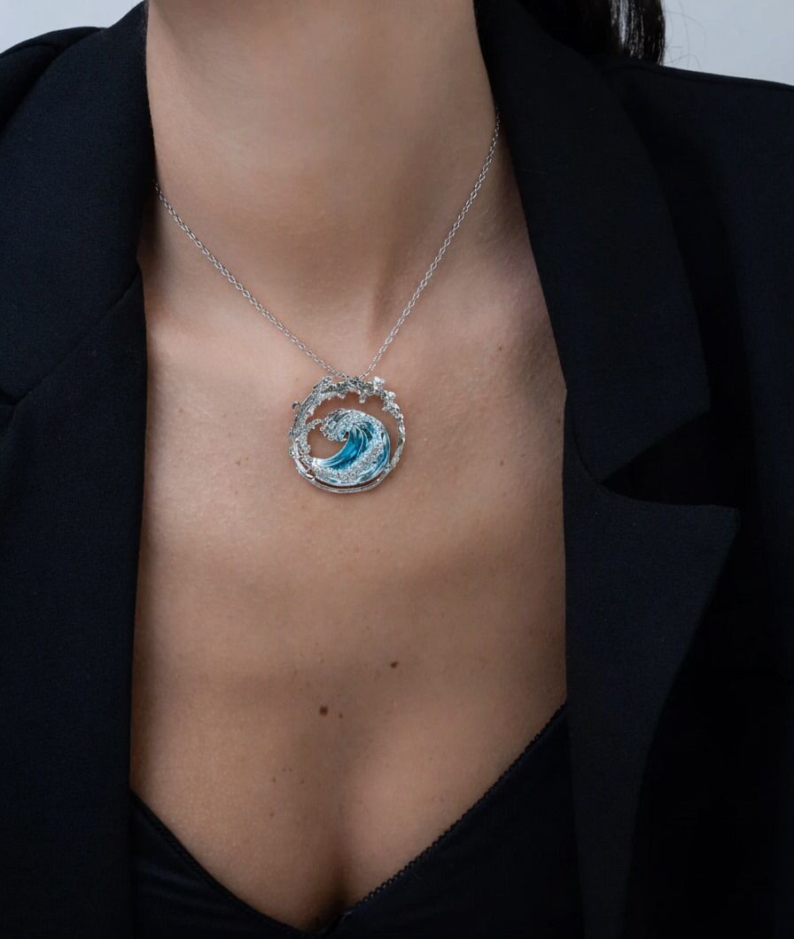 Oceanic Blue Wave Resin Necklace - Elegance Meets Nature