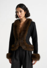 Elegant Faux Fur V-Neck Jacket