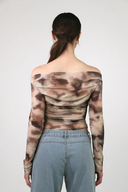 The Kinetic Muse: 3D-Print Mesh Off-Shoulder Crop Top