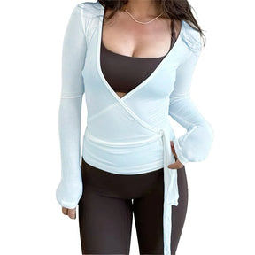 Elegant V-Neck Wrap Yoga Top for Women