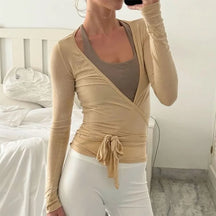 Elegant V-Neck Wrap Yoga Top for Women