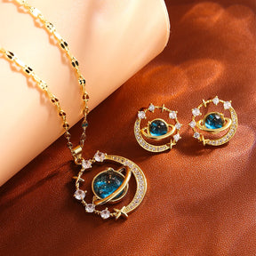 Celestial Elegance: Gold Planet & Moon Necklace