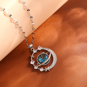 Celestial Elegance: Gold Planet & Moon Necklace