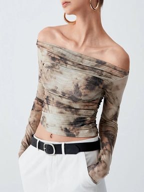 The Kinetic Muse: 3D-Print Mesh Off-Shoulder Crop Top