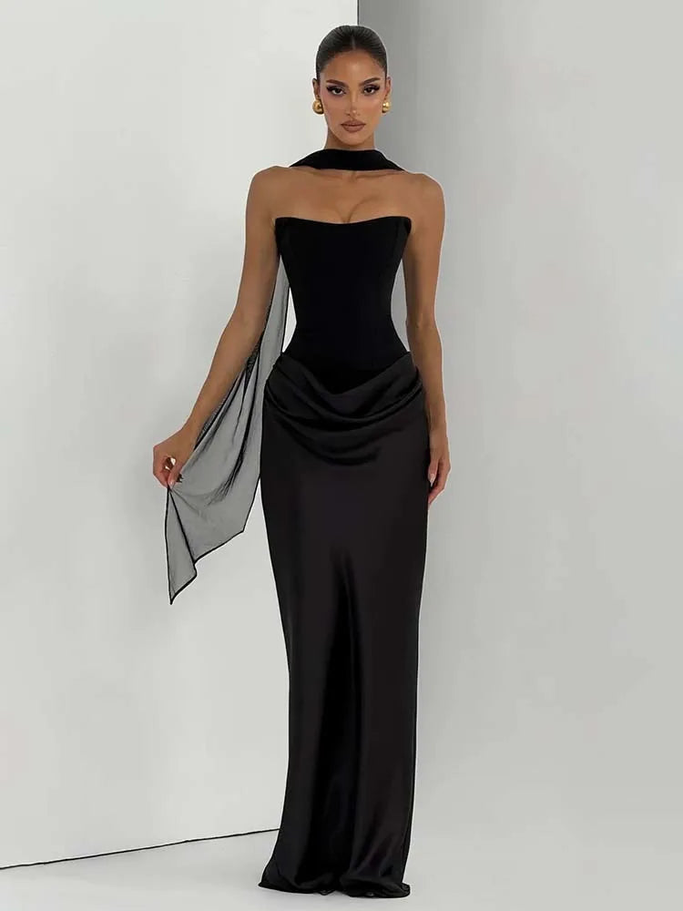 Townlike Patchwork Slim Bodycon Maxi Long Dress Women 2026 Spring Summer Dress Ribbon Evening Nightclub Sexy Party Dresses