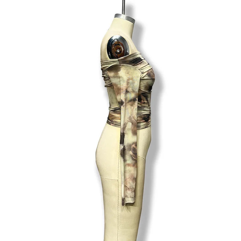 The Kinetic Muse: 3D-Print Mesh Off-Shoulder Crop Top