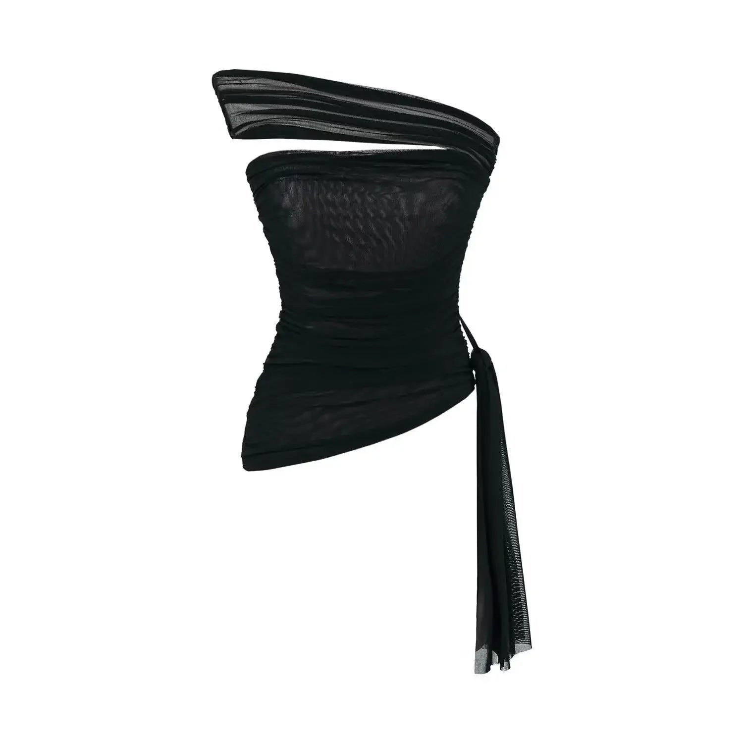 The Ethereal Edge: Asymmetrical Mesh Bell-Sleeve Top