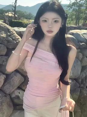 The Ethereal Edge: Asymmetrical Mesh Bell-Sleeve Top