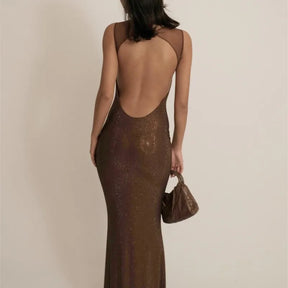 Multi Colours Backless  Shiny Rhinestones Mesh Patchwork Long Dress For Women Slim Bodycon Evening Party Cocktail Gowns