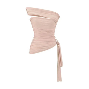 The Ethereal Edge: Asymmetrical Mesh Bell-Sleeve Top